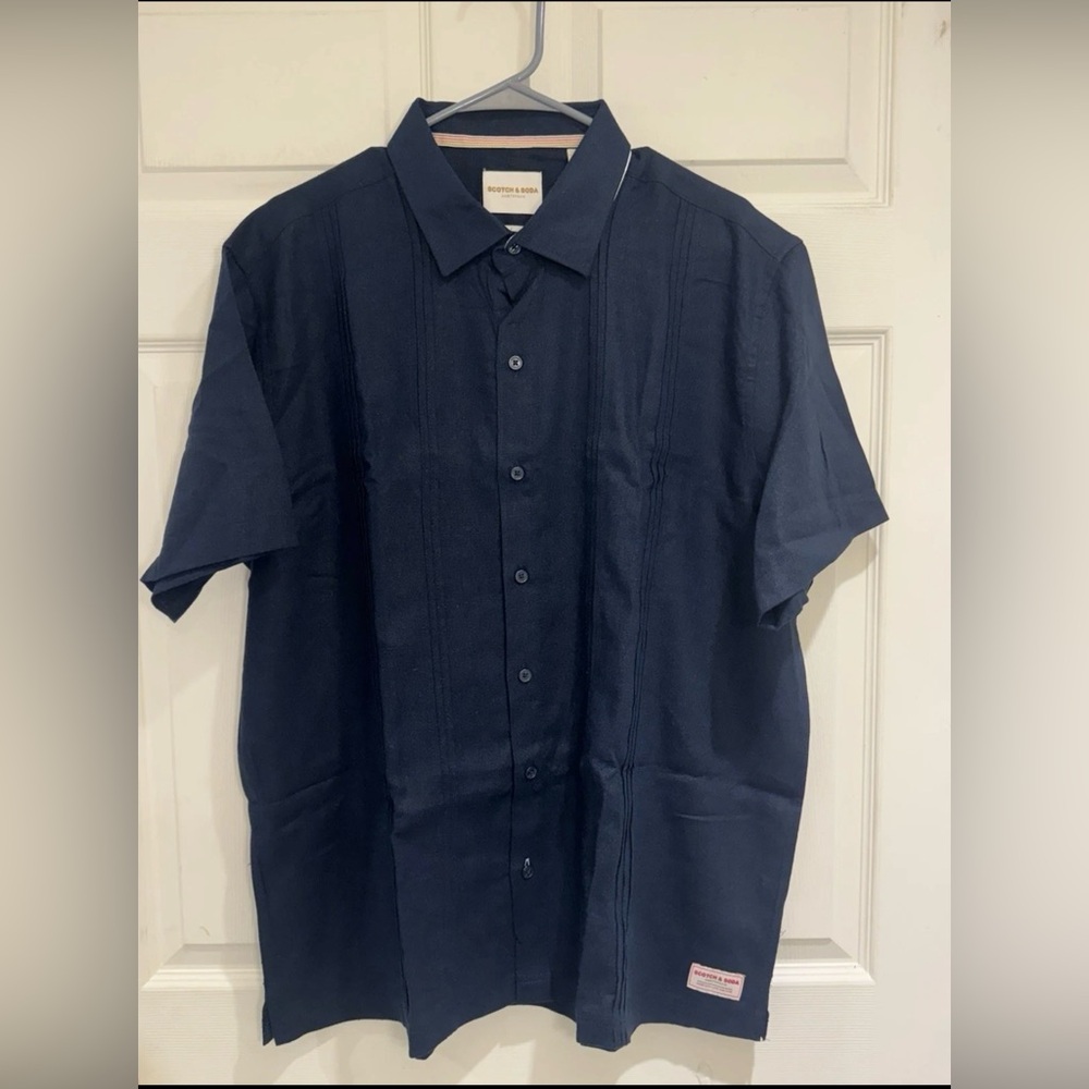 Scotch & Soda Men’s Dark Blue Navy Casual Button Down Linen Shirt XXL New